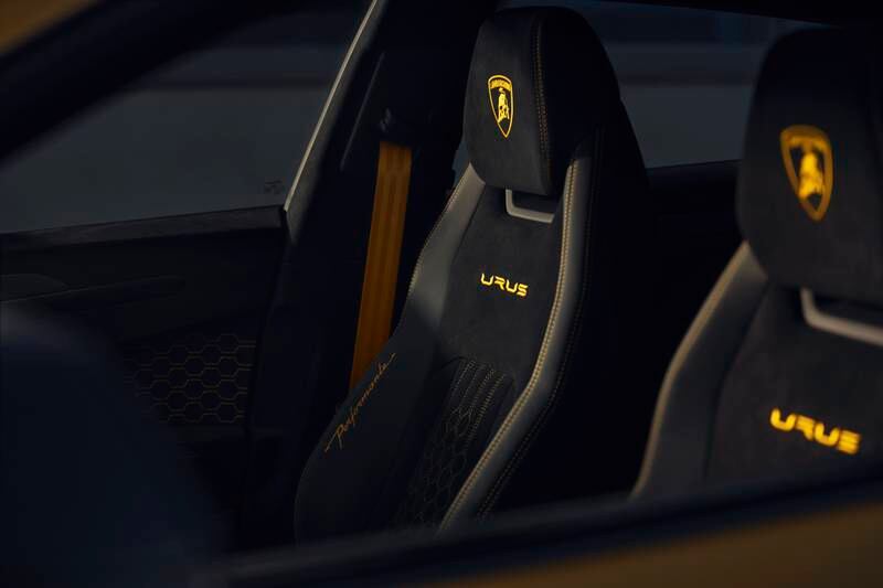 Insignia-laden seats in the Performante.
