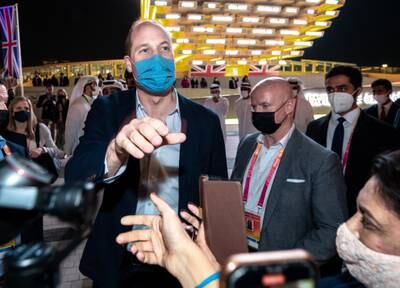 Prince William greets Expo visitors outside the UK Pavilion. Victor Besa / The National