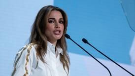 Queen Rania wears Schiaparelli to speak at Paris Peace Forum