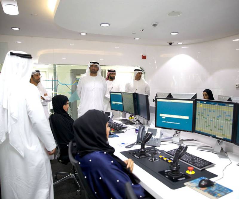 Sultan Al Jaber, Minister of State and chairman of Abu Dhabi Ports, visits the operations room of Khalifa Port. Courtesy Abu Dhabi Ports