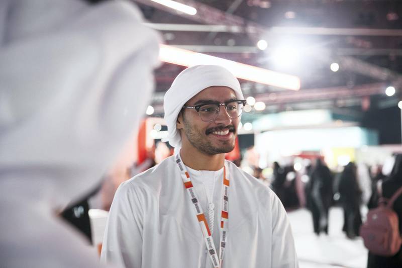 ABU DHABI, UNITED ARAB EMIRATES - OCTOBER 08, 2018. Abdulaziz Anwar Al Raeesi, 19, at Mohammed Bin Zayed Council for Future Generations sessions, held at ADNEC.(Photo by Reem Mohammed/The National)Reporter: SHIREENA AL NUWAIS + ANAM RIZVISection:  NA