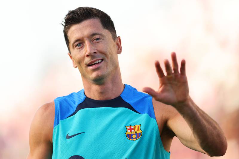 Robert Lewandowski trained with his Barcelona teammates in Florida on Tuesday. Getty