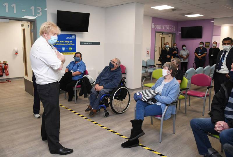 Boris Johnson speaks to people during the visit to the Health and Well-being Centre in Orpington. Reuters