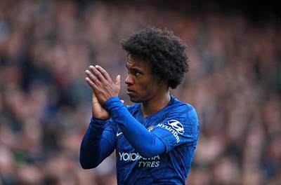 Willian applauds the crowd after Chelsea's Premier League win over Everton. PA