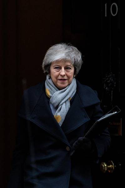 LONDON, ENGLAND - JANUARY 15: British Prime Minister Theresa May leaves Number 10 Downing Street for Parliament on January 15, 2019 in London, England. Theresa May's Brexit deal finally reaches the House of Commons this evening and MPs will begin voting on it at 7pm.  The Prime Minister has consistently said her's is the only deal that Brussels will entertain and urged support from Parliament to avoid the UK crashing out of the European Union with no deal.  (Photo by Jack Taylor/Getty Images) ***BESTPIX***