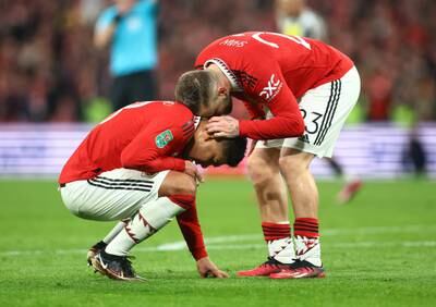 Manchester United's Casemiro and Luke Shaw after the final whistle. Reuters