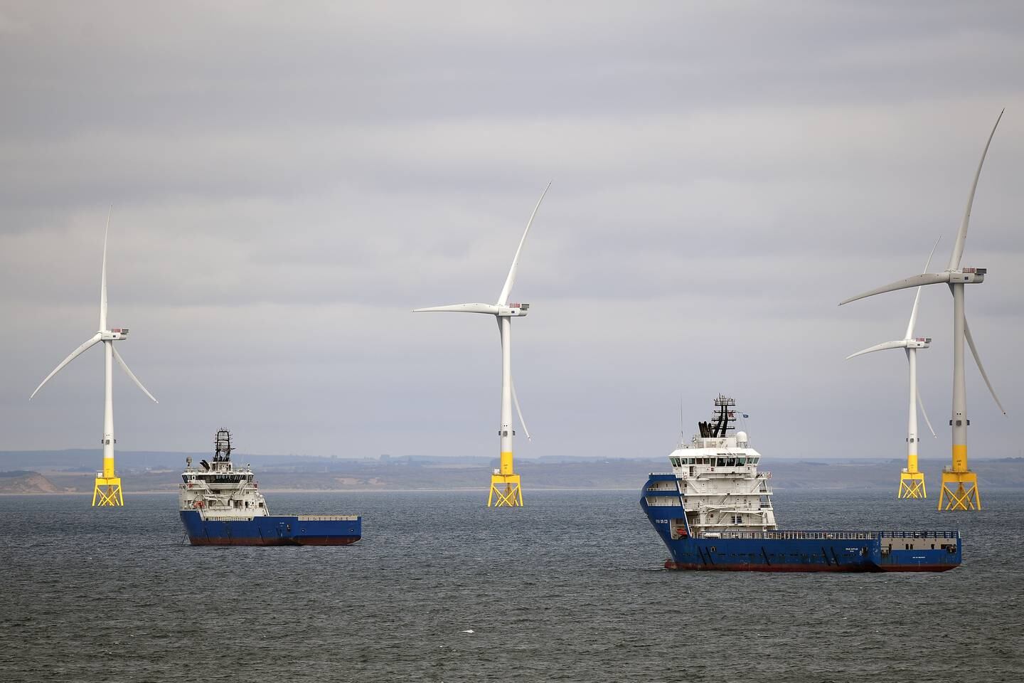 A floating wind farm off the coast of Aberdeen. Jeff J Mitchell / Getty