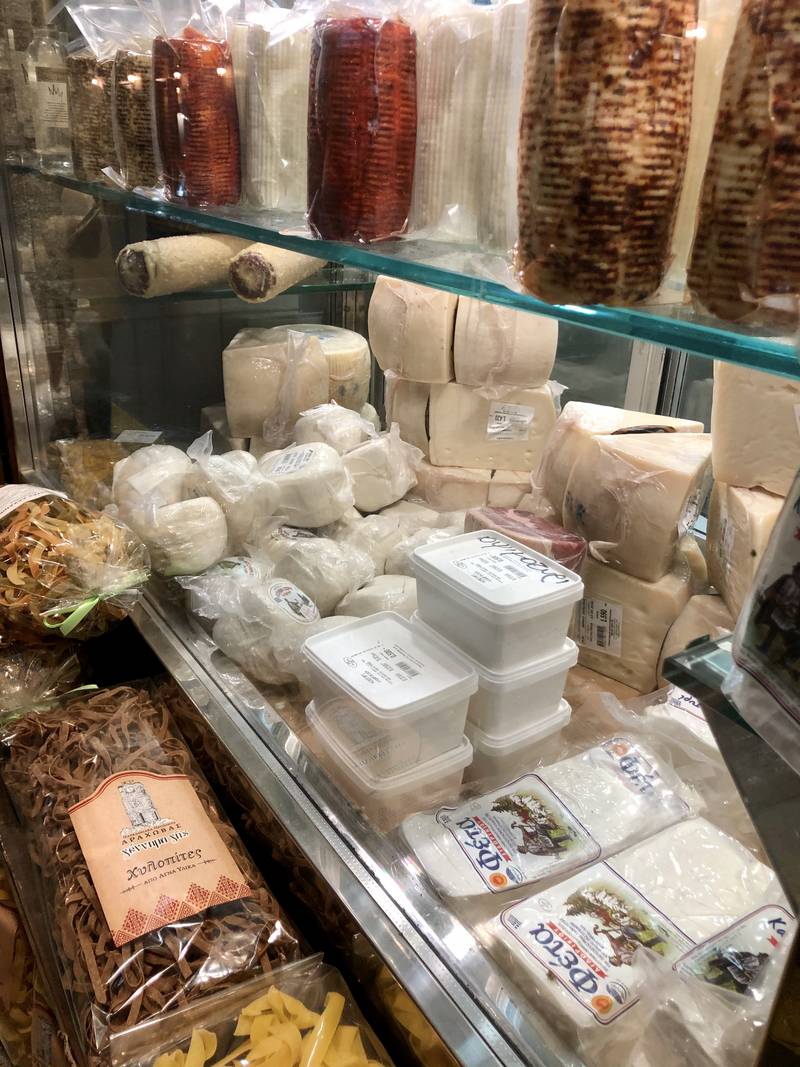 There are plenty of shops selling local produce in Arachova, including a firm, cylindrical cheese called formaiella. Photo: Declan McVeigh