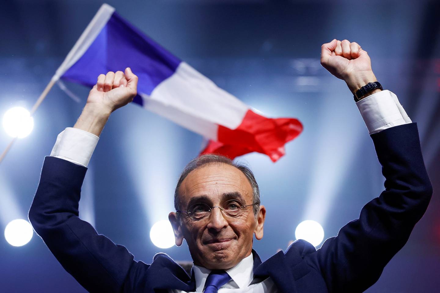 French far-right presidential candidate Eric Zemmour delivers his speech at his first rally, in Villepinte, north of Paris, on Sunday. Reuters