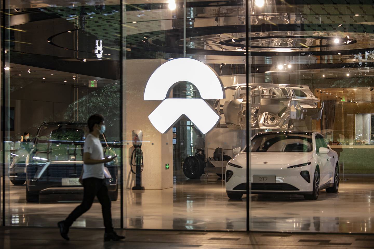A Nio dealership in Shanghai, China. William Li, chief executive of Nio, said it could take until May for China's EV market to begin to recover. Bloomberg