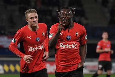 Rennes’ Belgian forward Jeremy Doku, right, is expected to complete a move to Manchester City. AFP