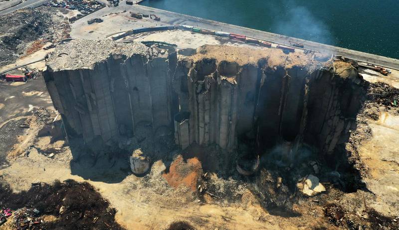 The burnt silos. It is feared other parts of the site will also collapse. AFP