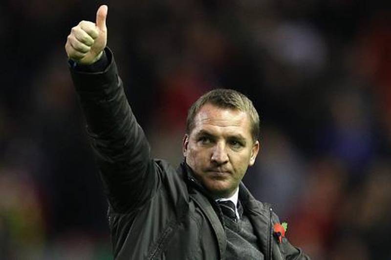 (FILE PHOTO) It is reported that Swansea manager Brendan Rodgers is close to securing the Liverpool managerial role following the departure of Kenny Dalglish.LIVERPOOL, ENGLAND - NOVEMBER 05:  Manager of Swansea City Brendan Rodgers salutes the fans after the Barclays Premier League match between Liverpool and Swansea City at Anfield on November 5, 2011 in Liverpool, England.  (Photo by Clive Mason/Getty Images)