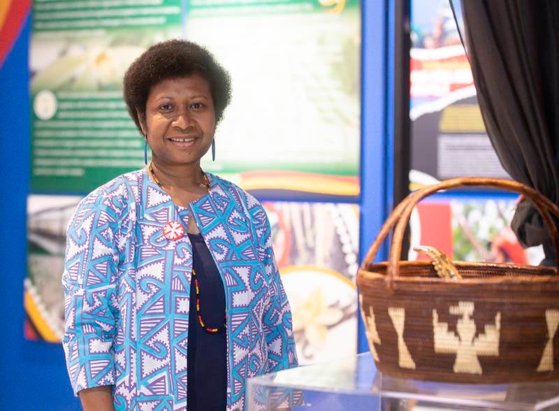 Alice Kuaningi says handmade items such as bags are available for half price at the Papa New Guinea Pavilion. All photos: Ruel Pableo for The National