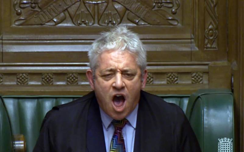 epa07287721 A handout video-grabbed still image from a video made available by UK parliament's parliamentary recording unit showing parliament speaker John Bercow shouting orders after the Brexit vote at the parliament late 15 January 2019, London, United Kingdom, on whether to support or reject Prime Minister Theresa May's deal of UK leaving the European Union. A great majority of MPs voted against Prime Minister Theresa May's deal of UK leaving the European Union. The legally-binding Withdrawal Agreement sets up a 'transition or implementation period' that runs until the end of 2020 after Brexit. The United Kingdom, that on 01 January 1973 joined EEC or European Communities, predecessor of European Union, has been a EU member state for 46 years.  EPA/PARLIAMENTARY RECORDING UNIT HANDOUT MANDATORY CREDIT: PARLIAMENTARY RECORDING UNIT HANDOUT EDITORIAL USE ONLY/NO SALES