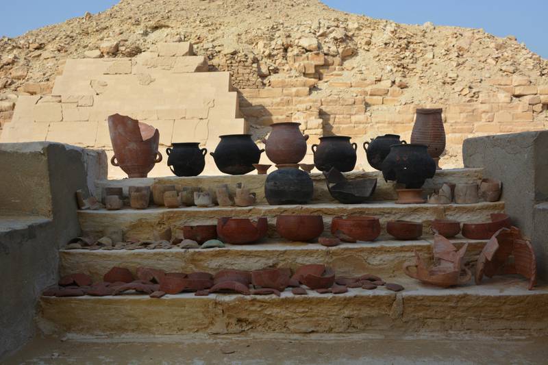 Vessels from the embalming workshop found at the Saqqara Saite Tombs Project excavation area. Reuters