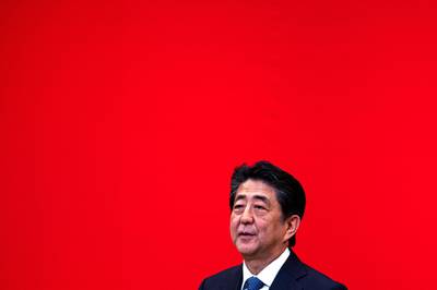 In this picture taken on July 24, 2019 Japanese Prime Minister Shinzo Abe speaks on the podium during a ceremony marking one year before the start of the Tokyo 2020 Olympic Games in Tokyo. Abe announced on August 28, 2020 he will resign over health problems, in a bombshell development that kicks off a leadership contest in the world's third-largest economy. / AFP / Behrouz MEHRI

