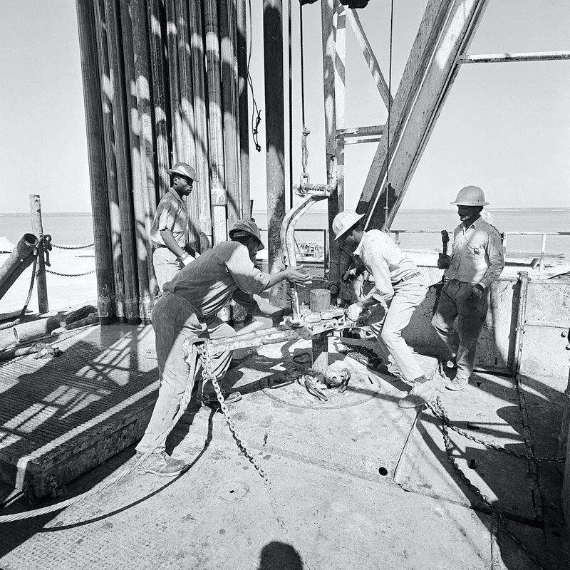 Drilling operations at Zubarra oilfield in 1970. Today, Adnoc has a production capacity of more than 3.5 million barrels of oil and 10.5 billion cubic feet of natural gas a day. Courtesy Adnoc Drilling