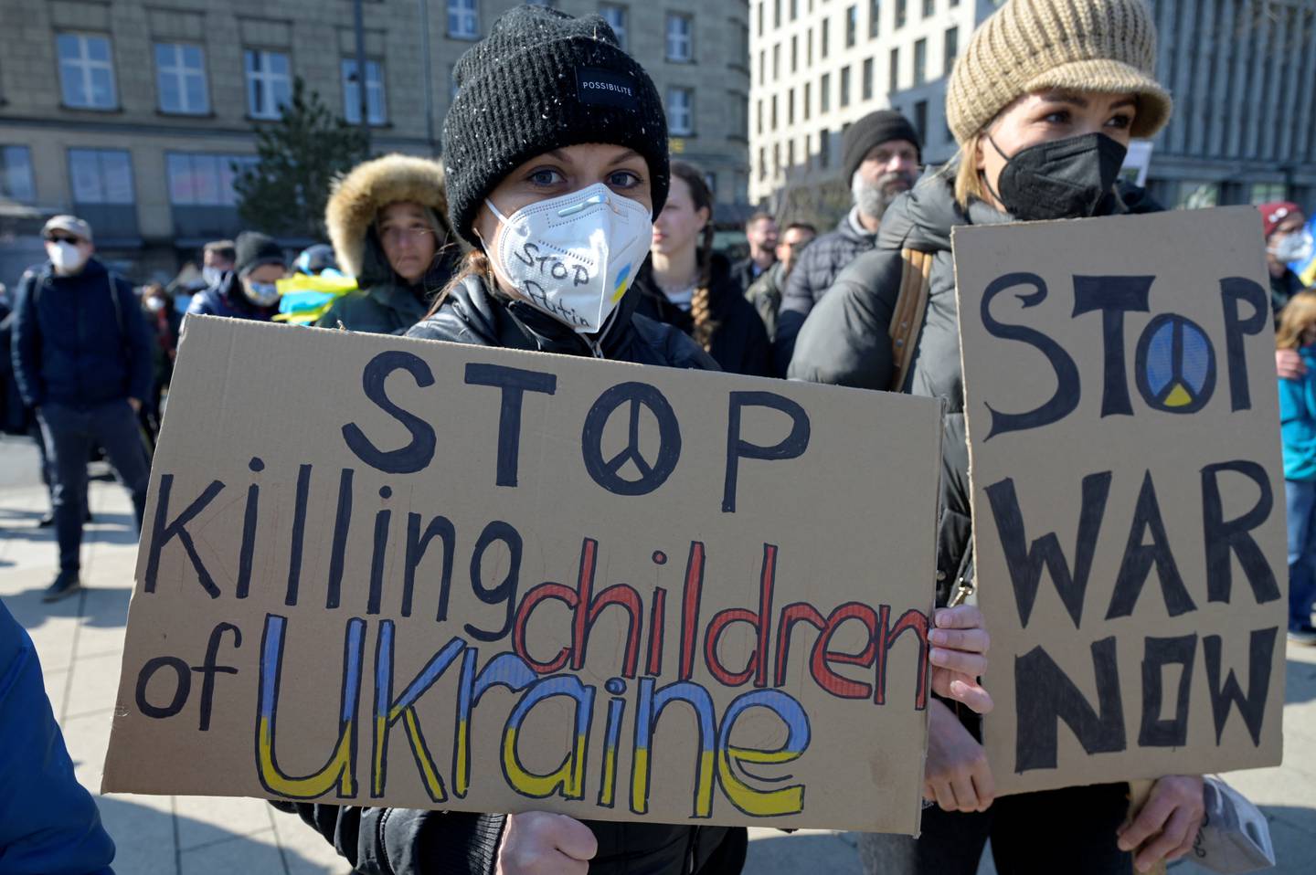 Protesters at an anti-war demonstration  in Hamburg on Sunday as Russia's invasion of Ukraine continues. Reuters