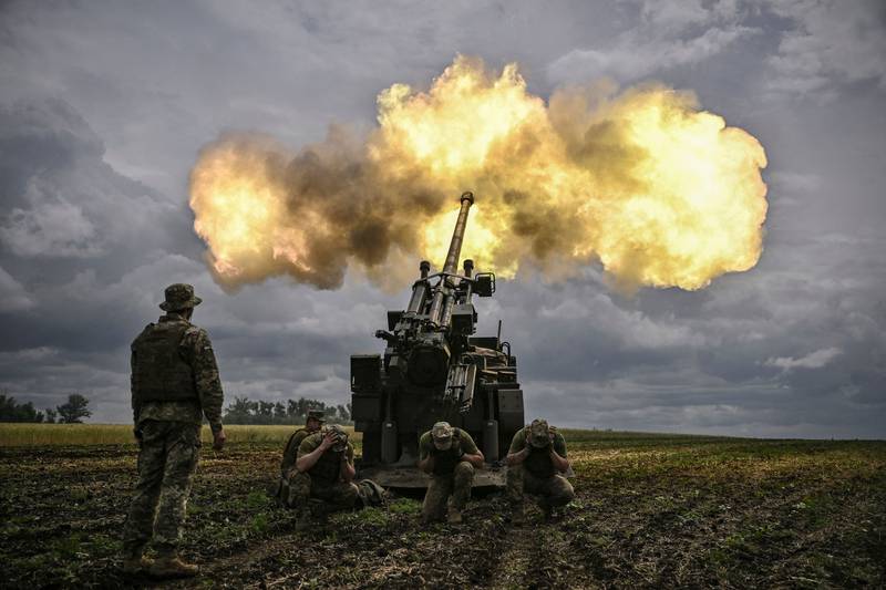 Ukrainian troops fire with a French self-propelled Caesar howitzer towards Russian positions at a front line in the eastern region of Donbas. AFP