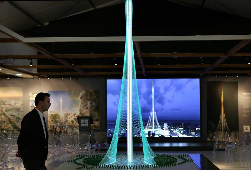 Above, a model of the Tower Project on display. The Tower is currently scheduled to be delivered ahead of Dubai Expo 2020. Kamran Jebreili / AP Photo