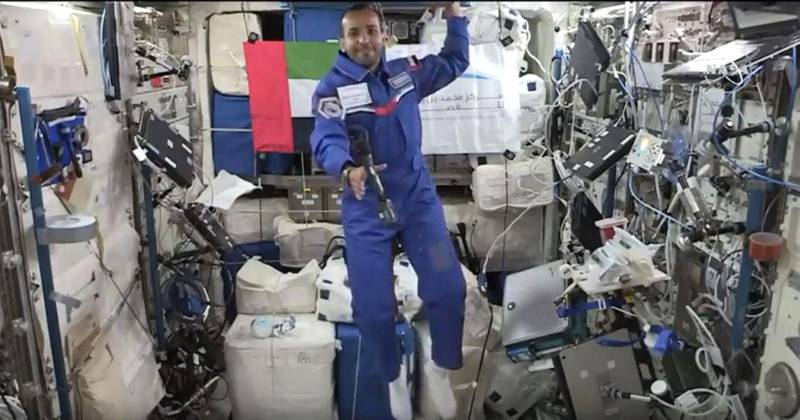 Emirati astronaut Hazza Al Mansouri takes live Q&A from space and gives a tour of ISS. Screengrab via Youtube Live