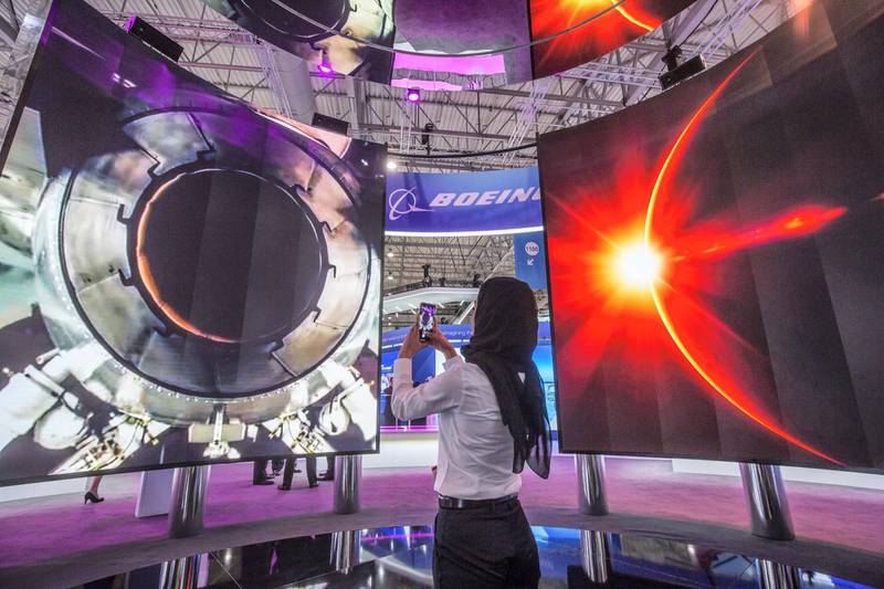 Dubai, United Arab Emirates- Inside a Boeing stand at the Dubai Airshow 2019 at Maktoum Airport.  Leslie Pableo for the National