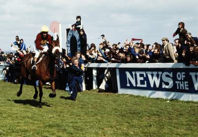 1977:  Red Rum winning his third Grand National at Aintree, England.  \ Mandatory Credit: Allsport  UK/Allsport/Getty Images