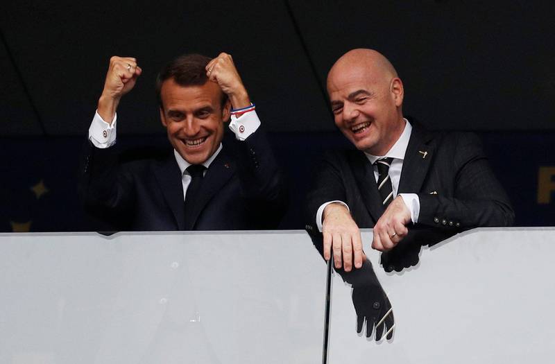France president Emmanuel Macron alongside FIFA president Gianni Infantino. Reuters