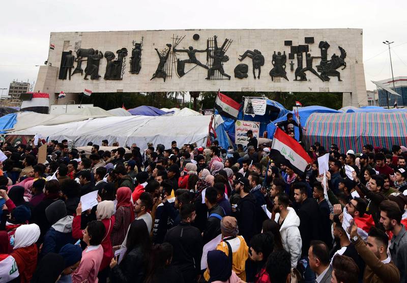 Iraqi university students take part in a strike and protests in central Baghdad, Iraq.  EPA