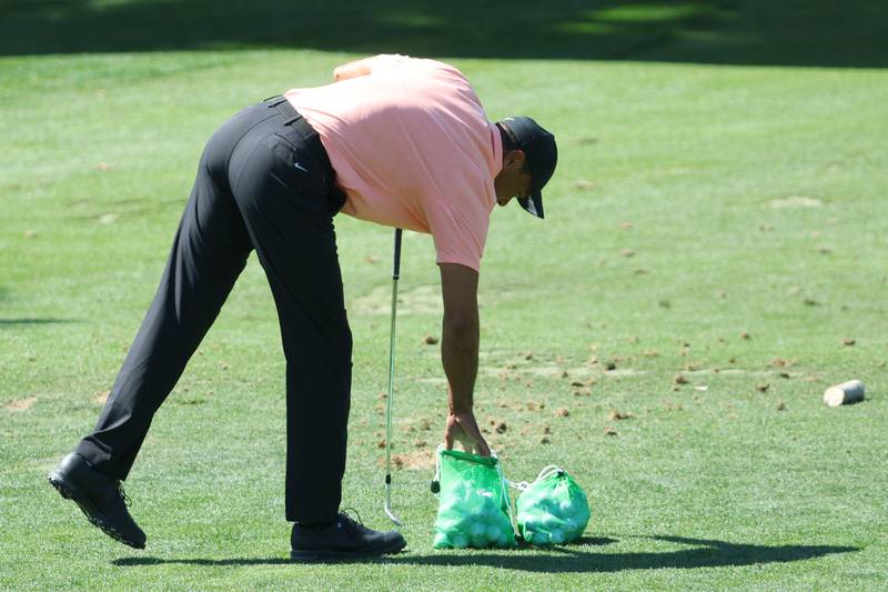 Tiger Woods practices at Augusta National Golf Club. Getty
