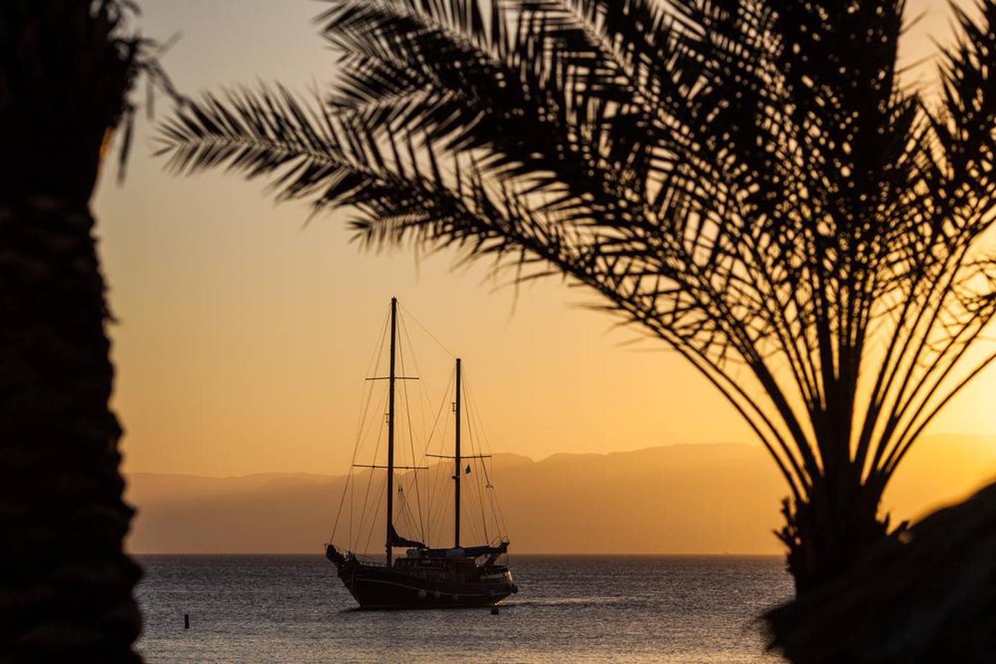A sailing ship in Aqaba harbour. Flydubai