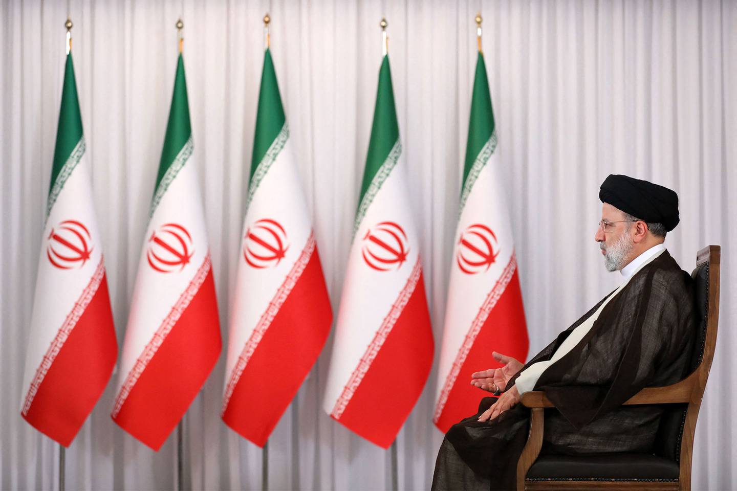 Iranian President Ebrahim Raisi speaking during a televised interview in Tehran last month. AFP