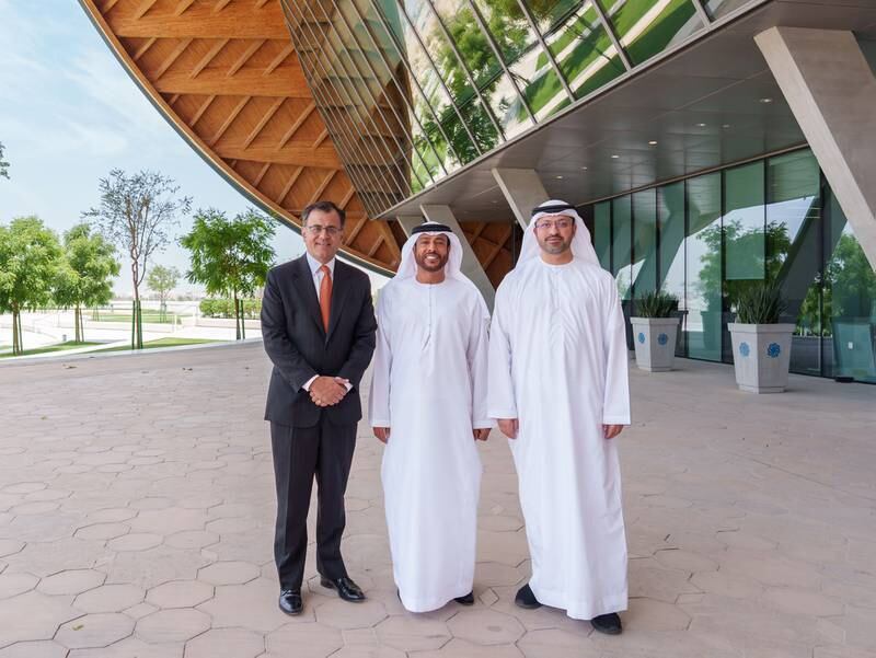 From left, Google executive Karan Bhatia with Sultan Al Hajji from MBZUAI and Mohamed Karmastaji from Abu Dhabi's Integrated Transport Centre. Photo: Google