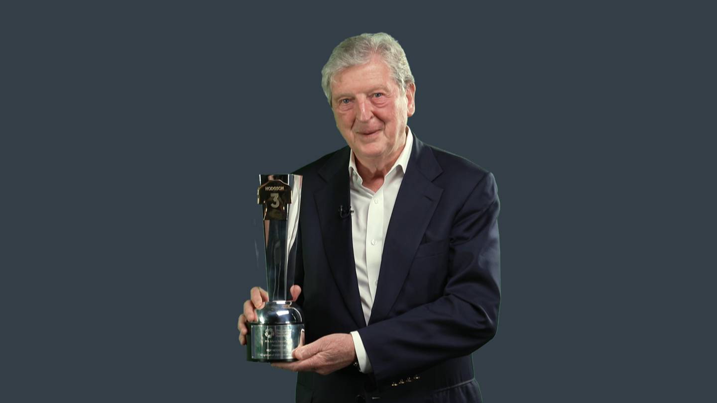Roy Hodgson with the 2022 Merit Award for more than 40 years of service to football, on June 9. PA