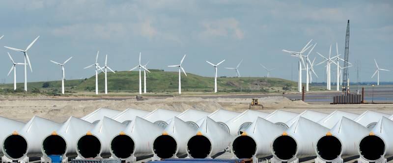 Rotor-blades are pictured at Siemens Wind Power's port of export in Esbjerg. Reuters