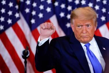 FILE PHOTO: U. S.  President Donald Trump raises his fist as he reacts to early results from the 2020 U. S.  presidential election in the East Room of the White House in Washington, U. S. , November 4, 2020.  REUTERS / Carlos Barria / File Photo