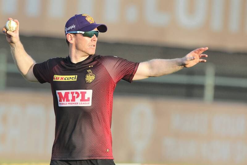 Eoin Morgan of Kolkata Knight Riders during the practise session match 8 of season 13 of Indian Premier League (IPL) between the Kolkata Knight Riders and the Sunrisers Hyderabad held at the Sheikh Zayed Stadium, Abu Dhabi  in the United Arab Emirates on the 26th September 2020.  Photo by: Pankaj Nangia  / Sportzpics for BCCI