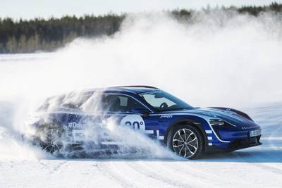 In Levi, Findland, the Porsche Taycan Cross Turismo was tested on a frozen lake north of the Arctic Circle in -32°C