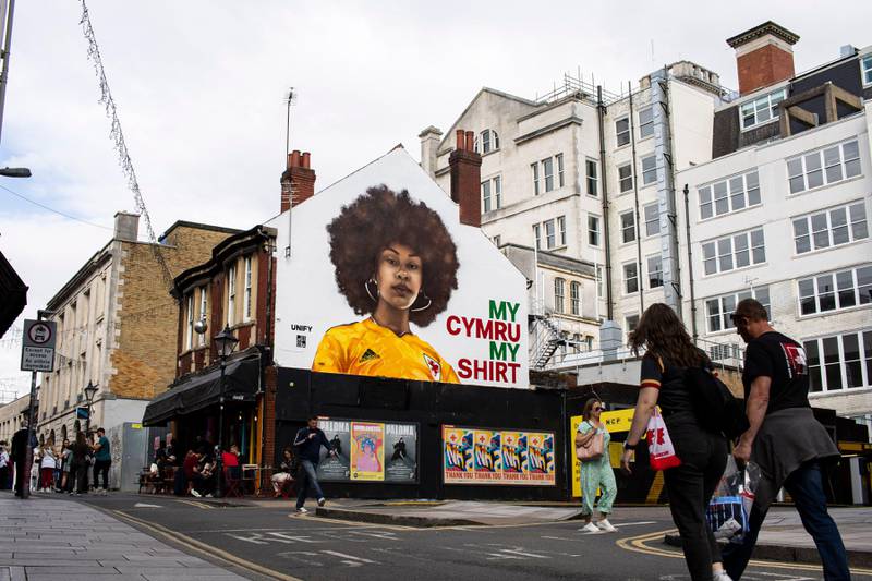 My Cymru My Shirt mural by Yusuf Ismail and his Unify Collective on Quay Street, Cardiff. Lewis Mitchell