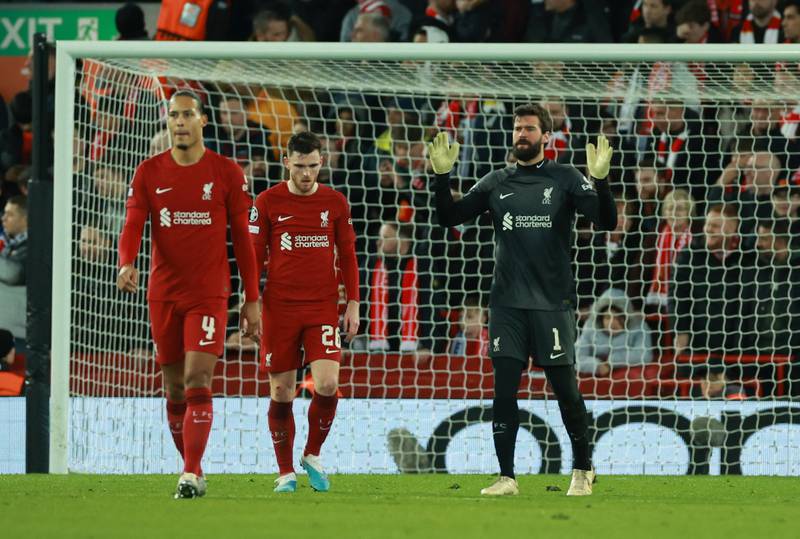 LIVERPOOL RATINGS: Alisson Becker 4: No chance stopping Vinicius’s stunning opening goal. Horrible mistake when his pass out from back rebounded off Vinicius and into the net to make it 2-2. Wong-footed by deflection on fourth goal, rounded by Benzema for fifth. Reuters