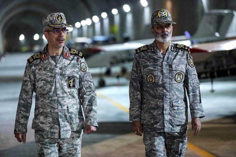 Iran's Armed Forces Chief of Staff Maj Gen Mohammad Bagheri and Army Commander-in-Chief Maj Gen Abdolrahim Mousavi. AFP