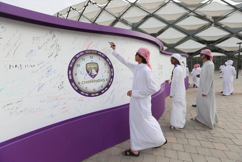 Al Ain drew with Sharjah at Hazza bin Zayed Stadium in Al Ain, but that did not stop the celebration of the team’s AGL title. Anas Kanni / Al Ittihad