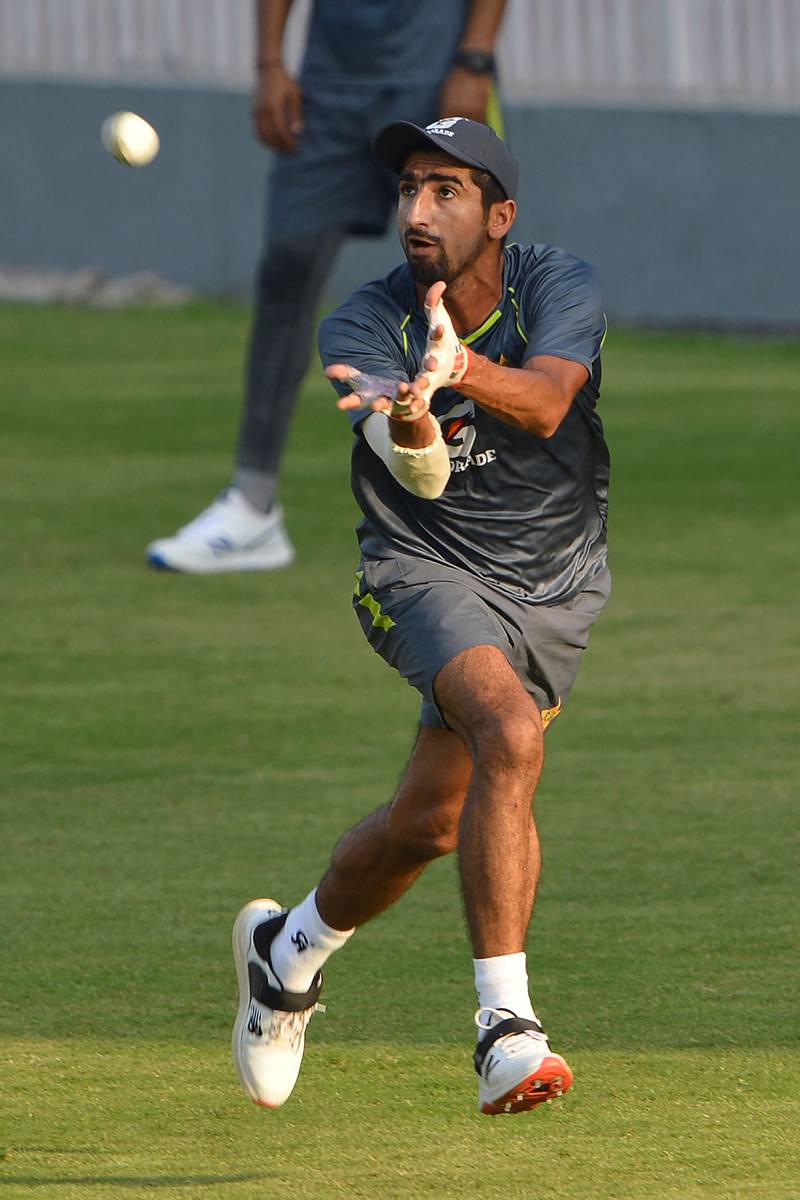Fast bowler Shahnawaz Dahani trains at the Rawalpindi Cricket Stadium. AFP