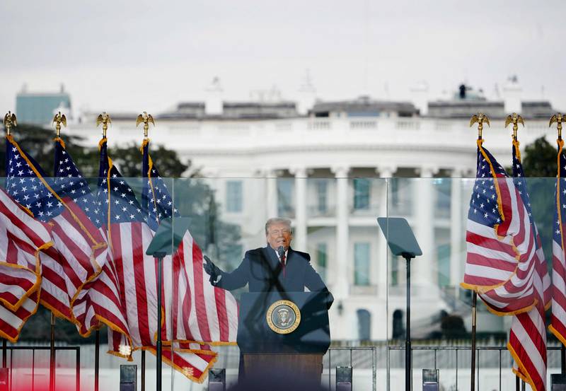 US president Donald Trump speaks to supporters from The Ellipse, near the White House, on January 6, 2021, the day his supporters attacked the Capitol. AFP