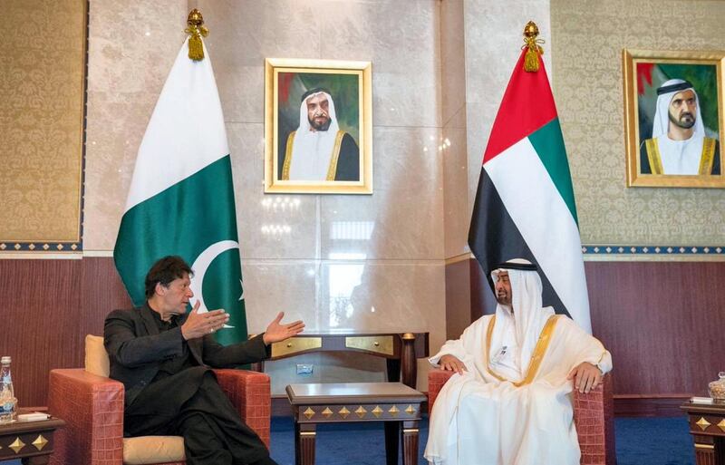Sheikh Mohamed bin Zayed receives the Pakistan Prime Minister Imran Khan, and discusses ways to strengthen friendship and cooperation together with issues of mutual interest.
Courtesy Mohamed bin Zayed / Twitter