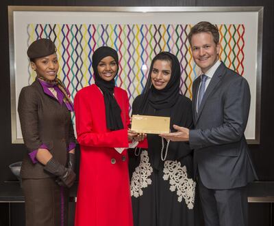 Handouts of model Halima Aden in Abu Dhabi with Ethihad Airways *** Local Caption ***  AL28 ADU gallery Halima_PHOTO3 PHOTO1.jpg