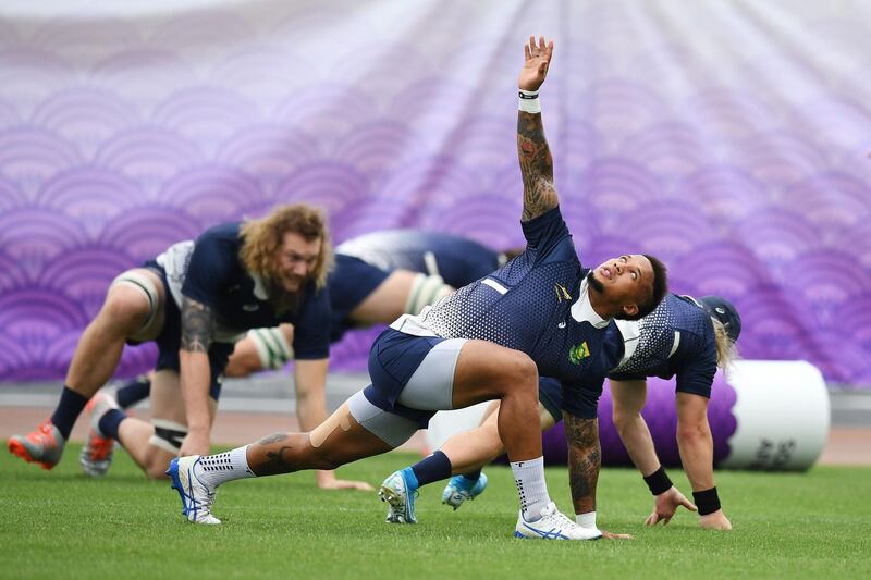 South Africa's Elton Jantjies takes part in a training session. AFP