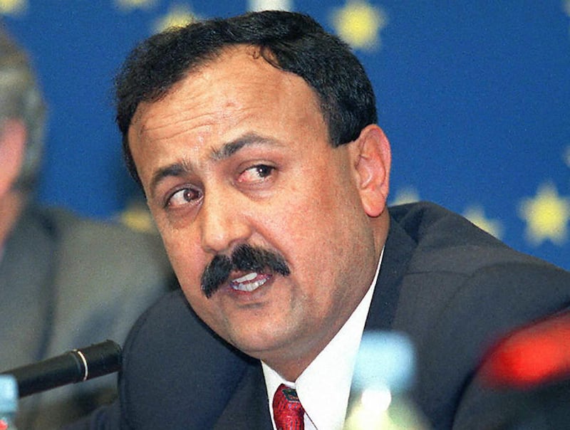 Barghouti during a press conference at the European Parliament in Strasbourg in February 1997. AFP