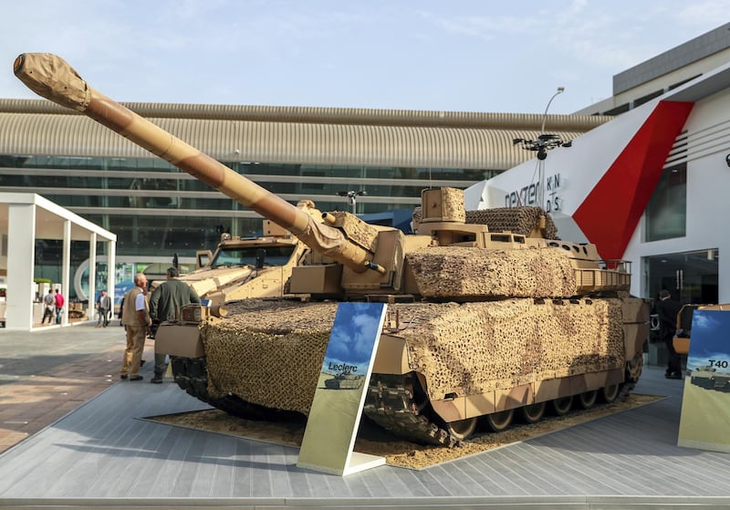 Abu Dhabi, U.A.E., February 17, 2019. INTERNATIONAL DEFENCE EXHIBITION AND CONFERENCE  2019 (IDEX) Day 1--  The Leclerc Tank.
Victor Besa/The National
Section:  NA
Reporter;